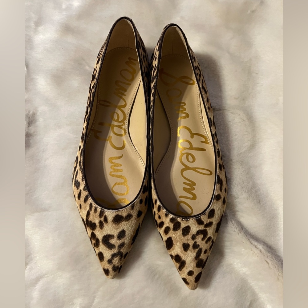 SOLD Sz 6 Sam Edelman NEW Sally Pointed Toe Cheetah Calf Hair Leather Flats - Picture 4 of 15